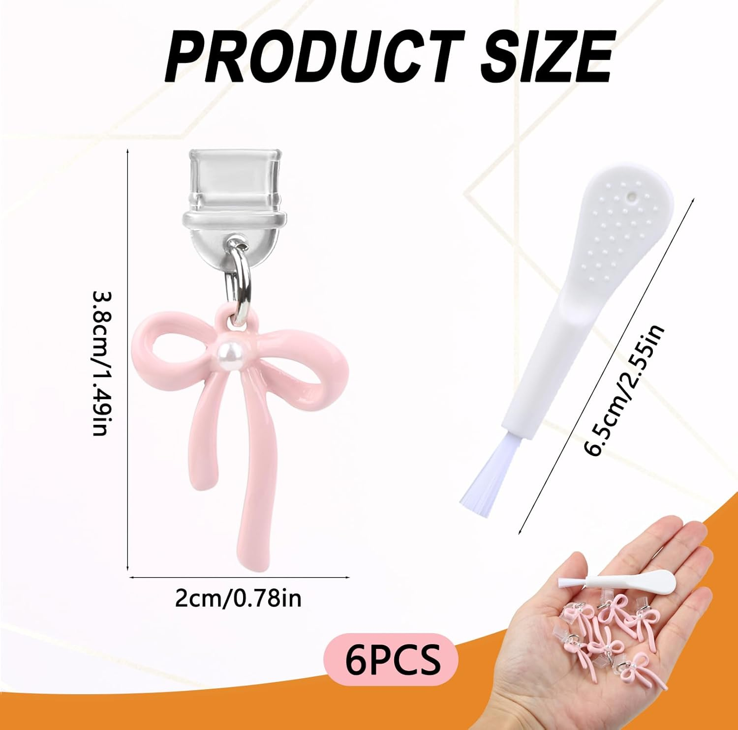 Ozessence 6 Pcs USB-C Dust Plug, Bow-Knot Type-C Anti-Dust Protection Plugs Suitable for Iphone 14/15/16 Pro Max Samsung Galaxy Tablet for All Type-C Ports with Cleaning Brush(Pink) image number 1