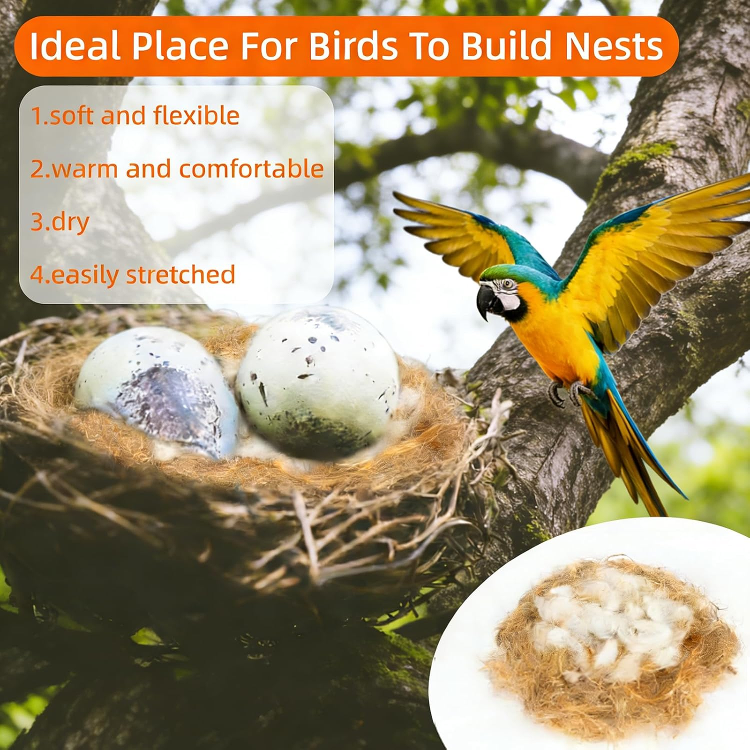 2-Pack Bird Nesting Material (40G per Pack) &ndash; Bird Nests Bedding Mixing Nesting Material for Hummingbird, Parakeets, Canaries, Finches & Wild Birds &ndash;Cage,Gardens,Tree Trunks image number 1