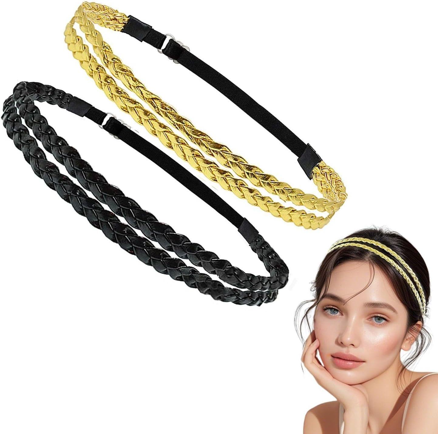 Pack of 2 Braided Elastic Hair Bands, Retro and Stylish, Simple and Personalised Hair Accessories for Women, Adjustable Size, Clothing Accessories. image number 4