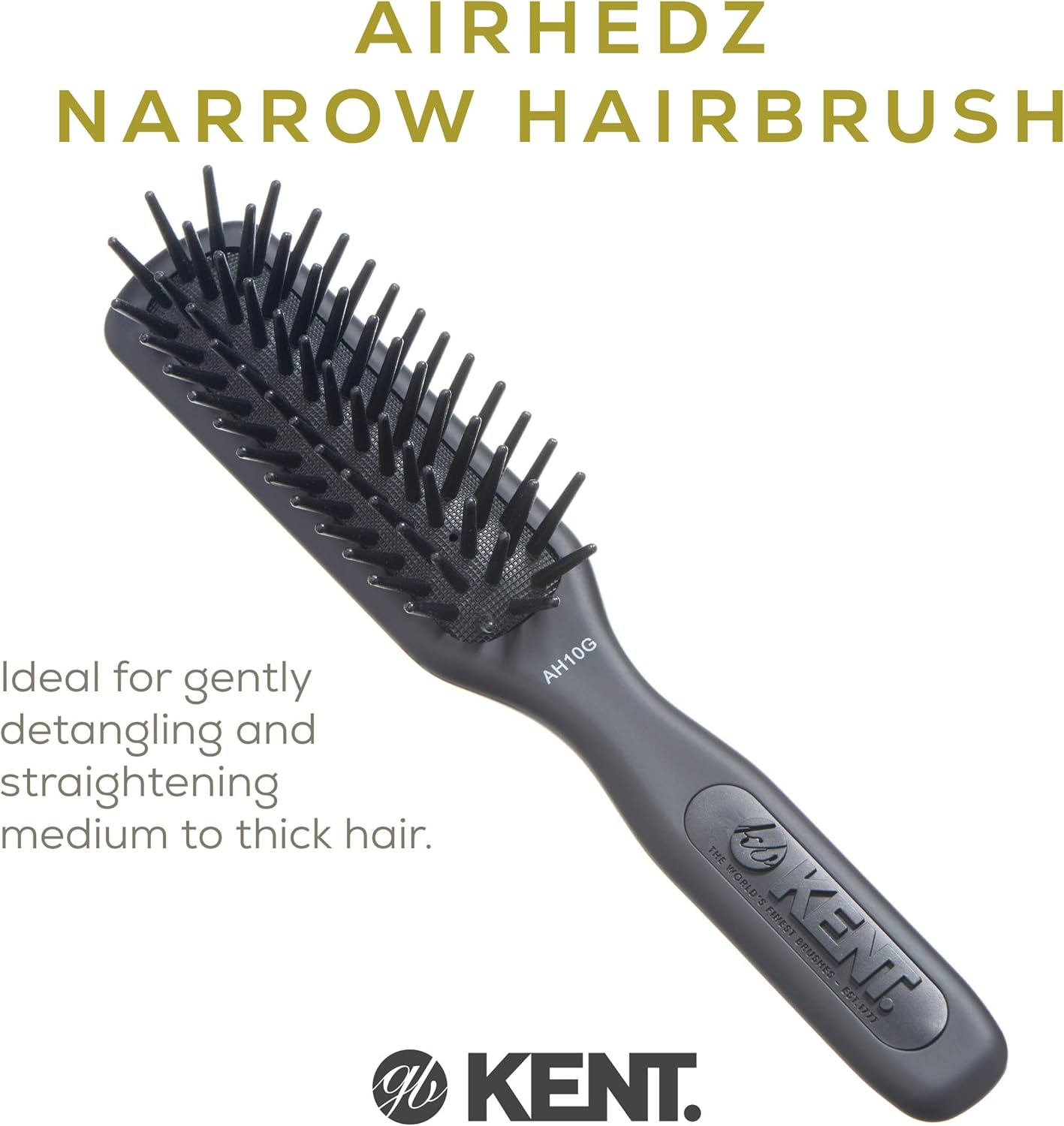 Kent AH10G Airhedz Pro Narrow Pin Hair Brush Narrow Cushion Paddle Brush - Taming Fat Pins, Detangling Long Thick and Curly Hair, Scalp Massager and Growth Stimulator for All Hair Types(Fat Pin, Grey) image number 4