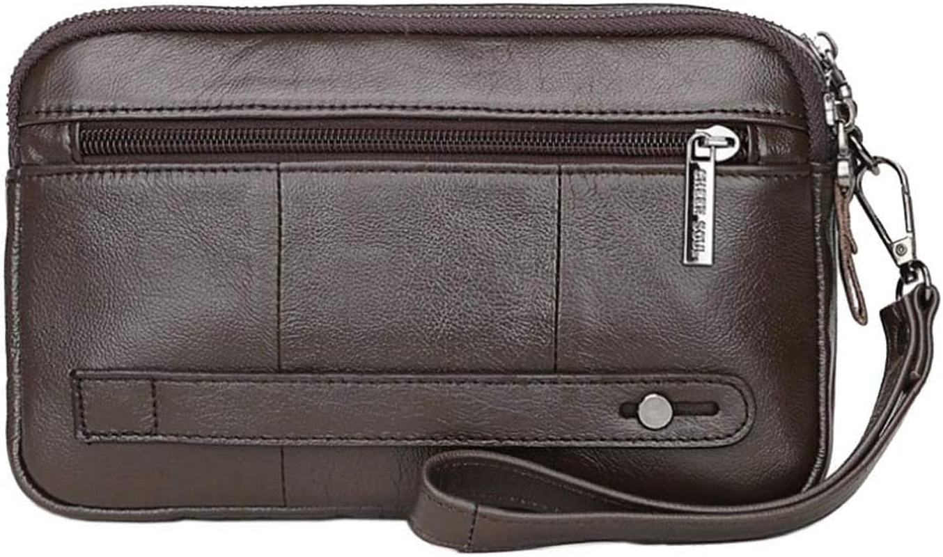 Leather Clutch Purse Wristlet Long Wallet for Men Phone Coin Money Organizer Holder Wrist Bag Day Pack Daypack Business Handbag image number 5