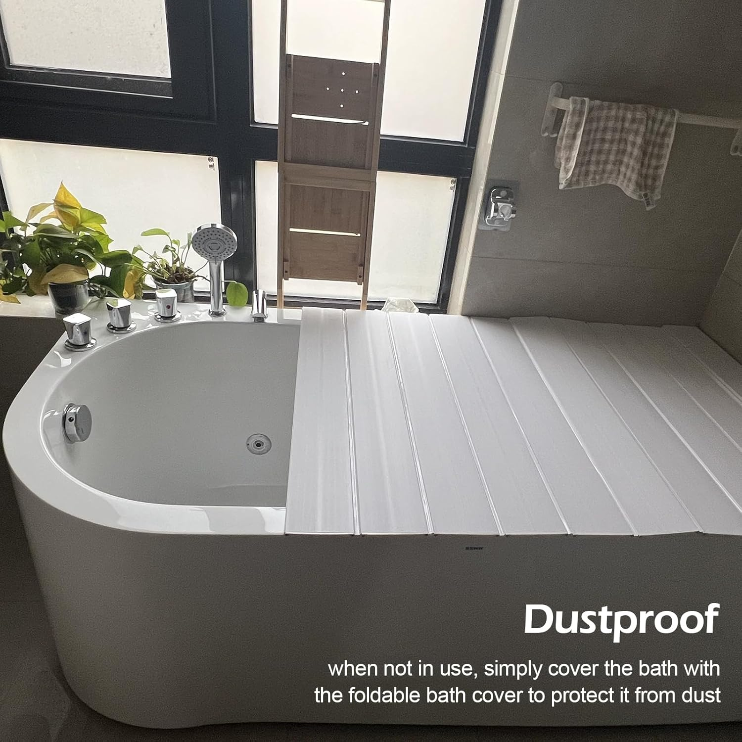 70Cm Width Bathtub Cover, Dustproof Foldable Space Saving Bathtub Lid, Thermal Insulation PVC Bathtub Lid Shutter for Home, Bathroom (170 X 70 X 0.6Cm) image number 6
