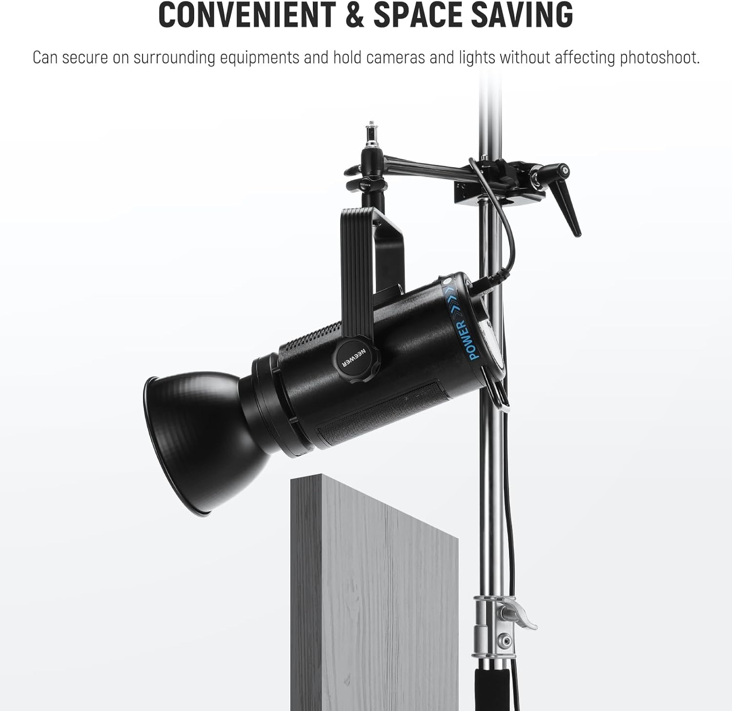 NEEWER Super Clamp with 6" Extension Arm, 5/8" Stud, 2.4" Jaw Grip Heavy Duty Crab Pole Clamp for round Pipe Flat Surface, for Photography Studio Camera Lighting Mounting, Max Load 33Lb/15Kg image number 5