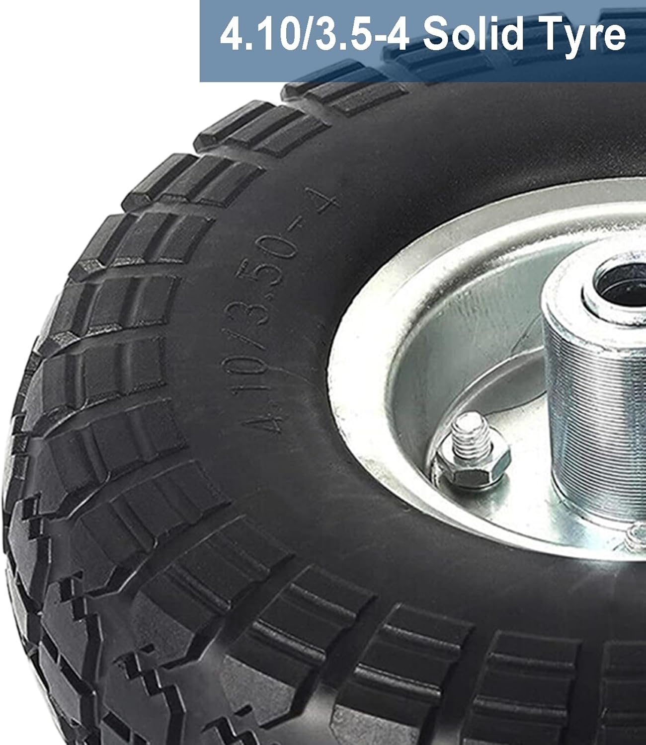 2 Pack 10" Flat Free Tires Solid Rubber Tyre Wheels, 4.10/3.5-4 Air Less Tires Wheels with 5/8" Center Bearings for Hand Truck, Trolley, Wheelbarrows, Garden Cart, Black image number 2