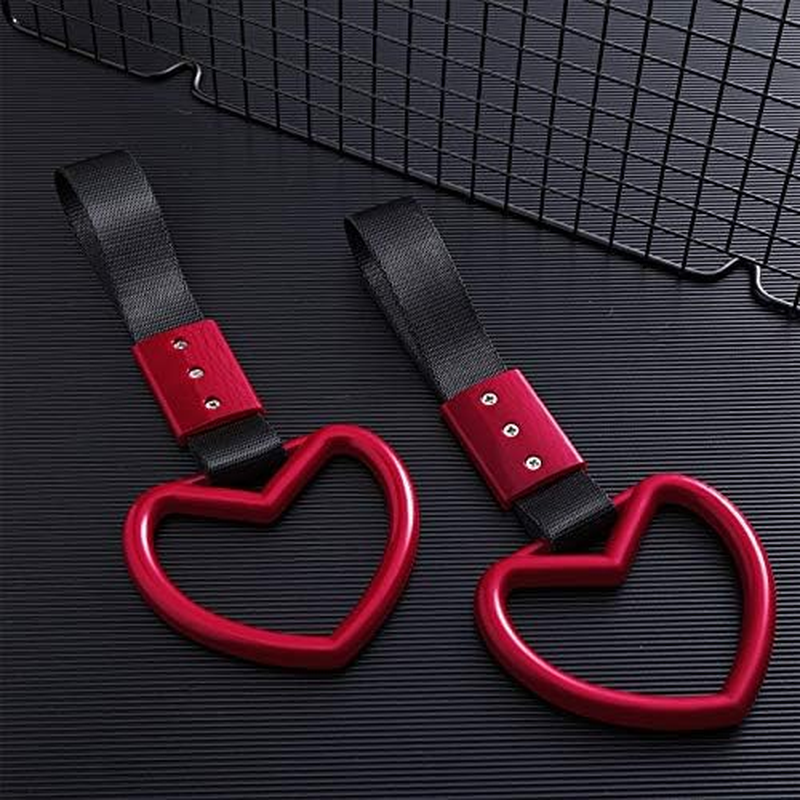 2 Pieces Rings Heart Shaped Car Handle Straps Drift Charm Rear Bumper Warning Ring Decor Subway Bus Broken Heart Handle for Car Interior (Red) - Pink, White image number 2