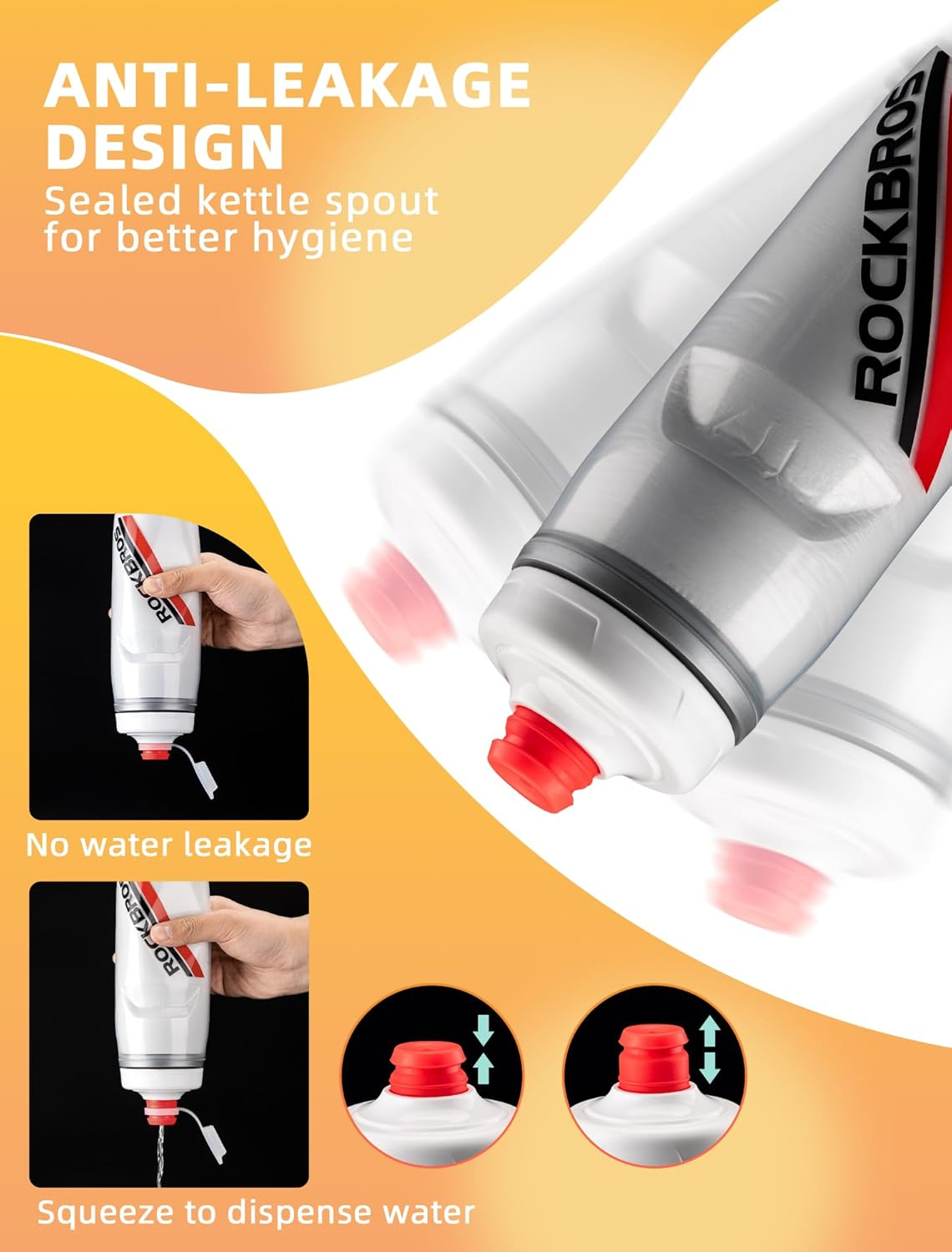 ROCKBROS Bike Water Bottle 21Oz Bicycle Water Bottle for 5Hrs Insulation Sports Squeeze Water Bottle with Leakproof Design image number 1