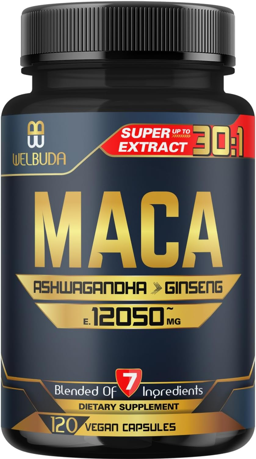 120 Capsules - 4 Month Supply - Maca Root Capsules 12050 Mg with Black + Red + Yellow Maca Root Extract Supplement - Mood, Energy, Body & Immune Support