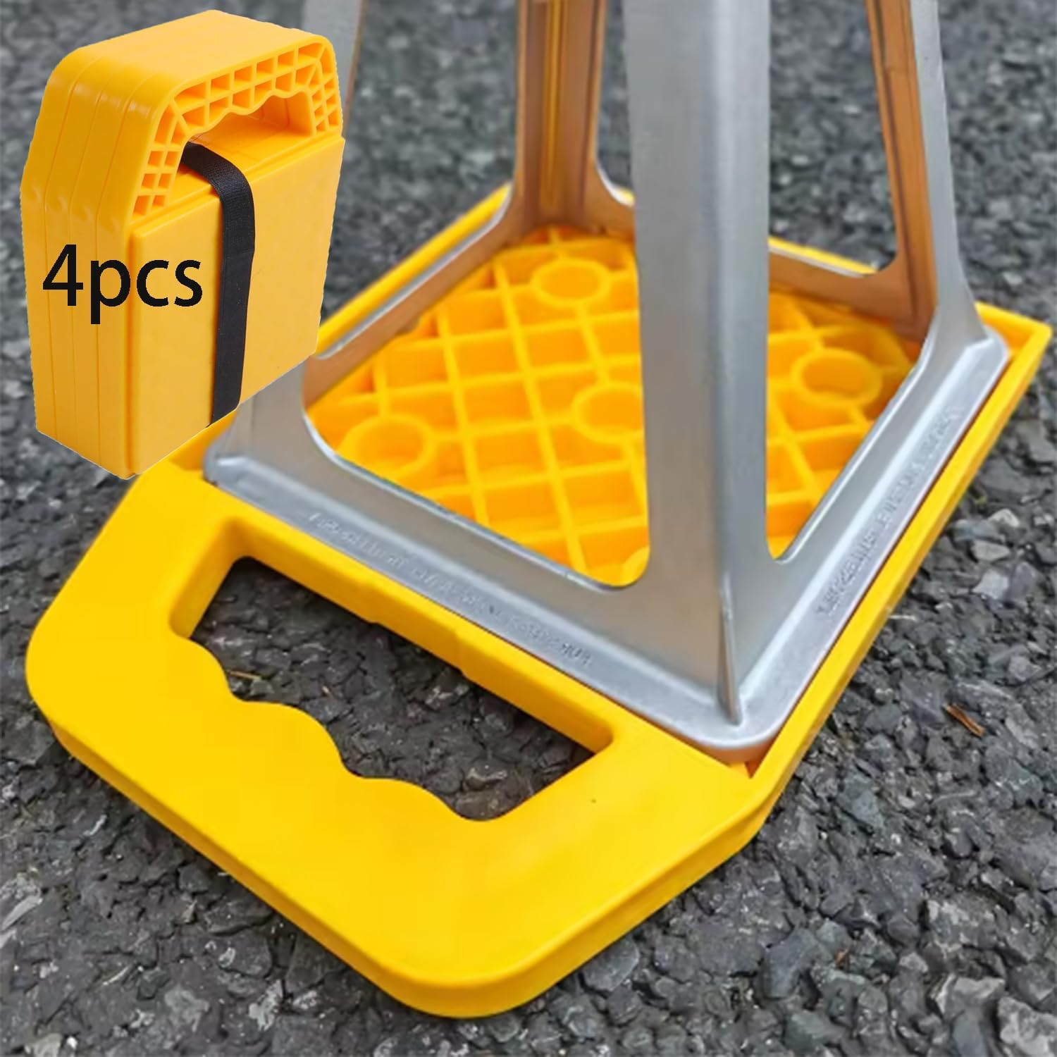 Car Jack Stand Pads for Camper/Rv, 4 Pcs Rvs Leveling Blocks Stabilizer Jack Flex Pads, Prevent Sinking and Aids in Stabilizing, Can Be Used on Uneven Surfaces (Yellow) image number 2