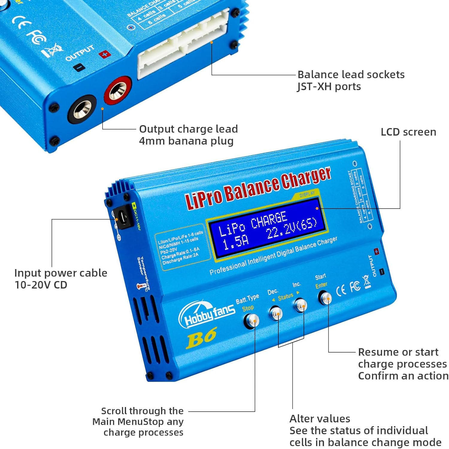 Hobby Fans B6 Mini Professional Balance Charger/Discharger with Power Supply for 1S-6S Lipo Lilon Life Nicd Nimh Pb RC Battery image number 3