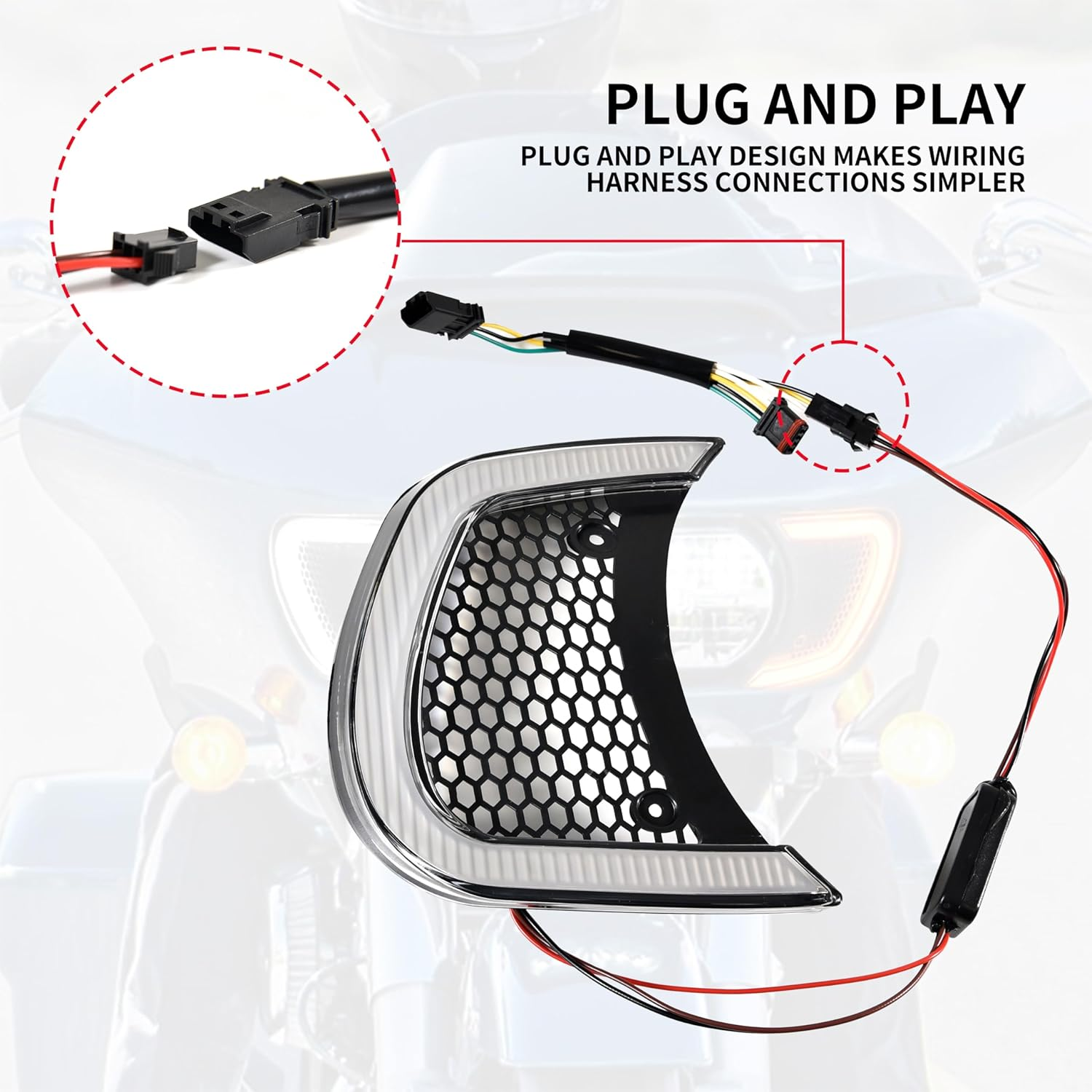 Motorcycle Headlight Vent Accent LED Turn Signal Indicator Side Lights Lamp for Harley Road Glide FLTRX Special FLTRXS CVO Ultra FLTRU 2015-2024 Accessories (Clear Lens) image number 2