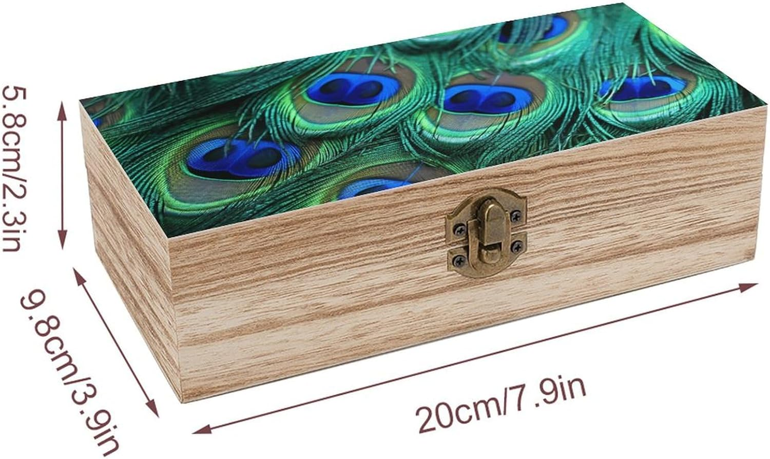 Peacock Feather Wooden Box Wood Wedding Keepsake Boxes with Lids Small Decorative Boxes Lightweight Wooden Memory Storage Box for Crafts Keepsakes Jewelry Photo Letter Storage image number 6