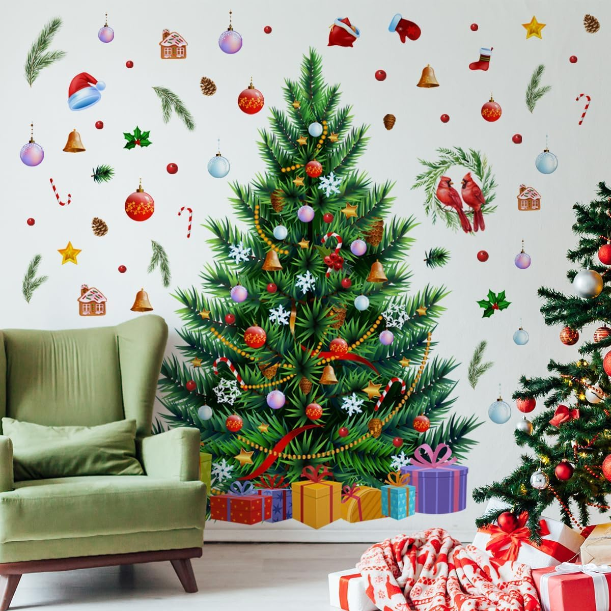 Denylo Pro 55.12 X41.34 Inch Large Christmas Tree Wall Decals DIY Watercolor Decal Removable Christmas Tree Gaint Wall Stickers for Bathroom Bedroom Living Room Offices Home Decoration Decal image number 3