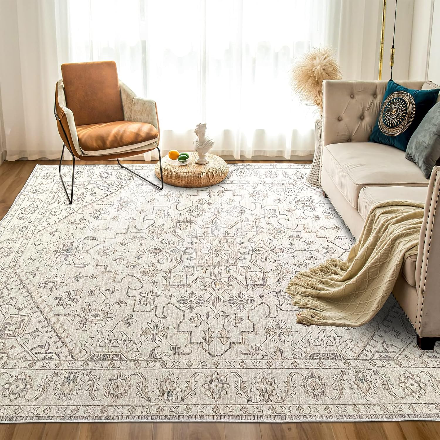 TFMODBFA 200X300Cm Large Area Rug Livingroom Rugs, Non-Slip Washable Rugs Vintage Carpet Mat 6&times;9 Indoor Rugs Modern Soft Abstract Rugs Home Decor(Gray-White) image number 5