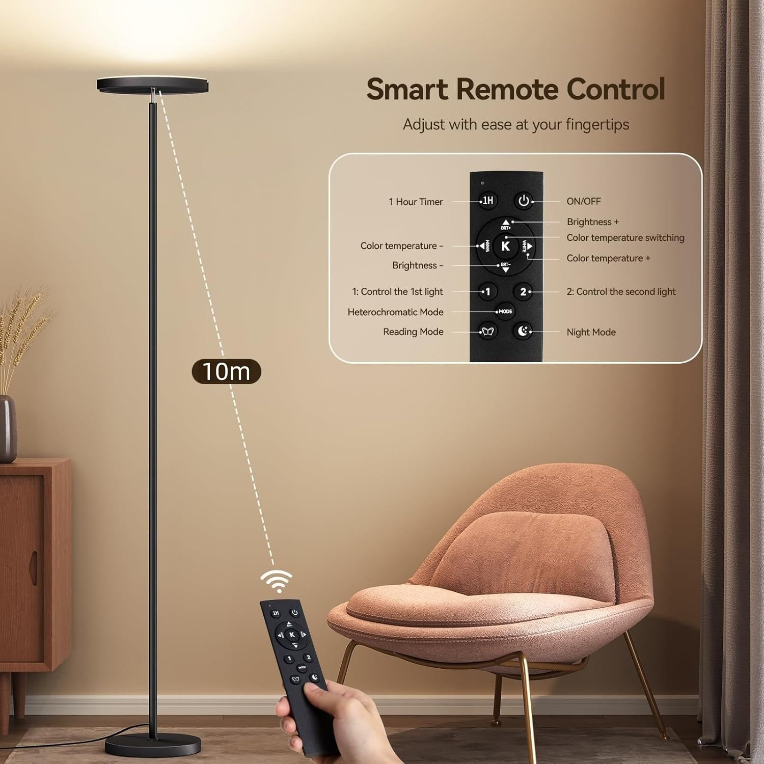 Floor Lamps for Living Room, 28W/1600LM Bright LED Floor Lamp with Remote & 2 Rotatable Lights, Stepless Dimmable 3000K-6000K Rotatable Reading Standing Light for Living Room Bedroom image number 1