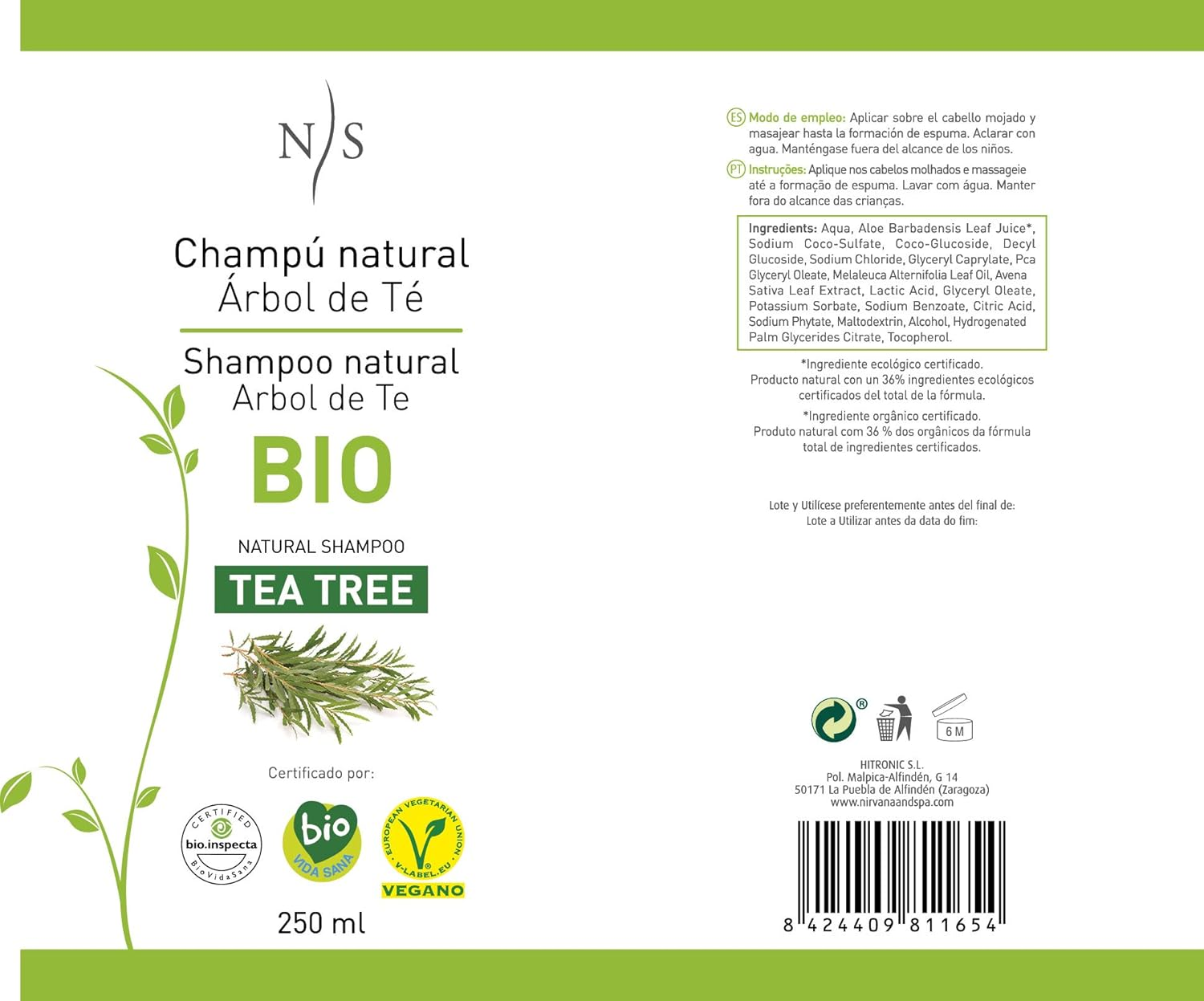 Nirvana Spa Champu Tea Tree 250 Ml 250 Ml image number 1