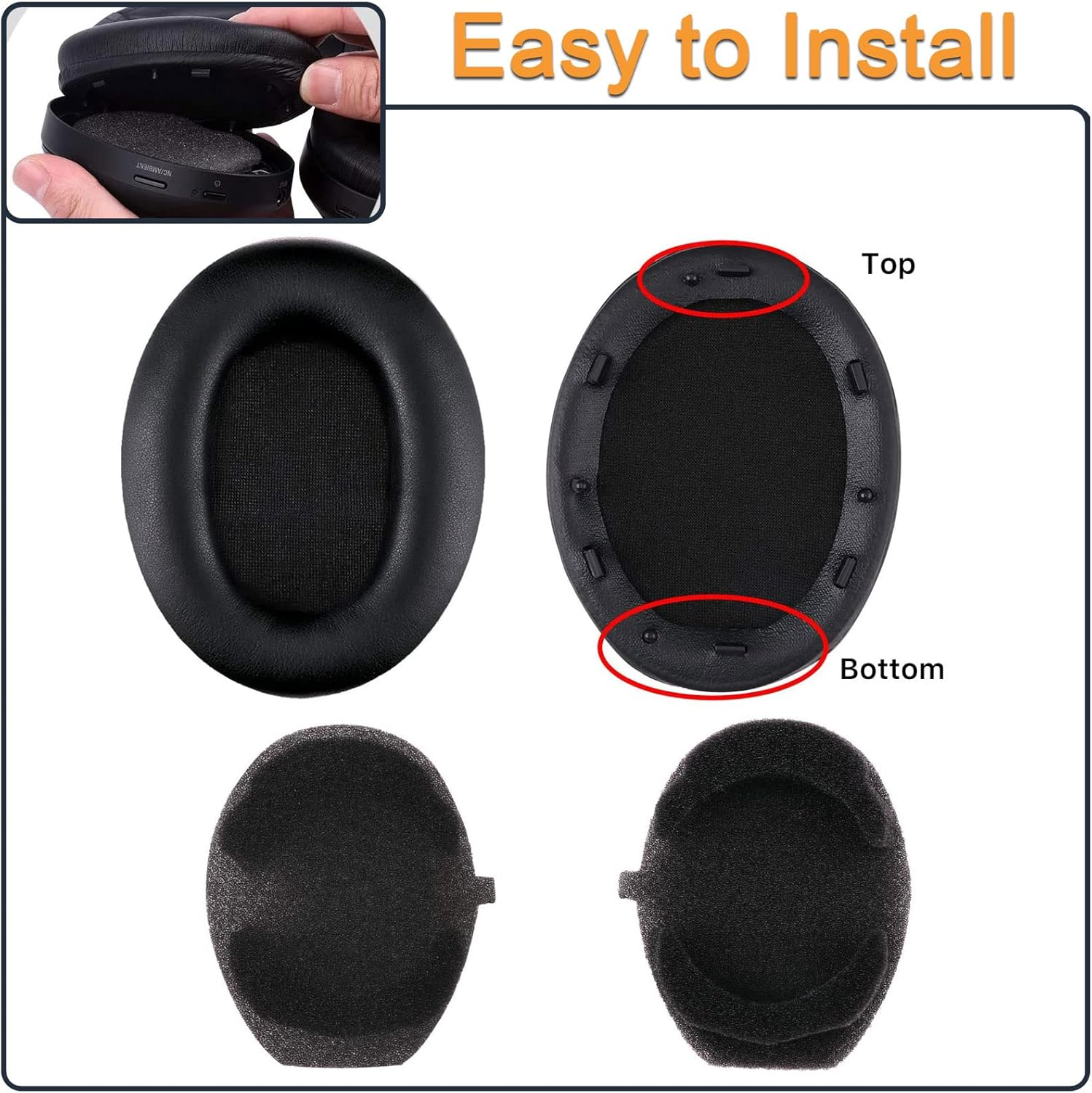 Earpads Cushions Replacement for Sony WH-1000XM3 Over-Ear Headphones, Compatibel WH1000XM3 Ear Pads with Softer Protein Leather, Noise Isolation Memory Foam - Silver image number 4