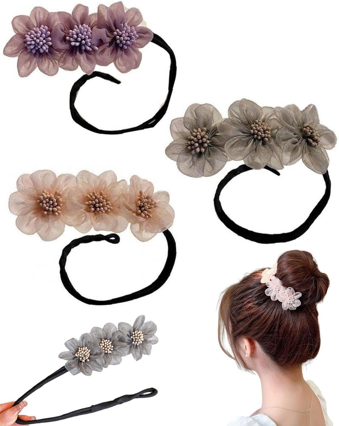 MOPZIJA 3 Pieces Donut Bun Accessories for Thin Hair Bun Donut Women Hair, Flower Hair Bun Maker Twist for Girls and Women, Bun Accessories image number 3