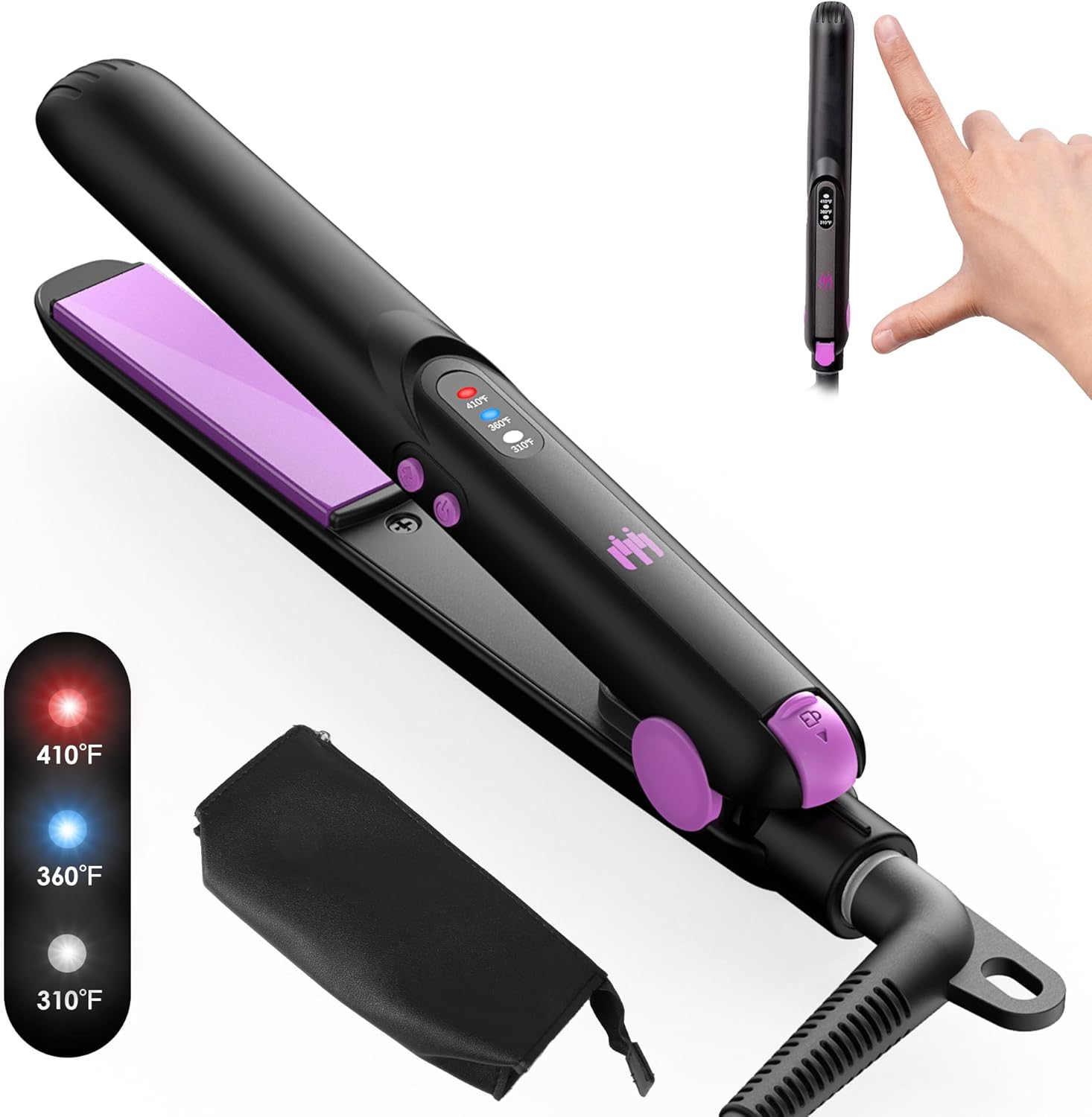 Mini Ceramic Flat Iron 0.7 Inch, Hair Straightener for Short Hair, Curls, Bangs - Adjustable Temperature, Portable Dual Voltage with Travel Pouch for Women, Men image number 6