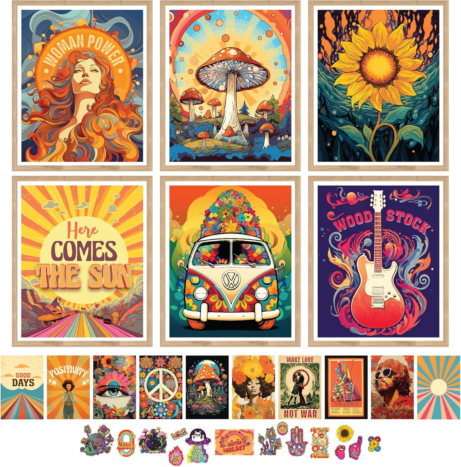 97 Decor Hippie Room Decor for Bedroom Aesthetic - Hippy Retro Room Decor, Hippie Wall Decor, Hippie Posters, Vintage 60S 70S Decor Poster, Groovy Decor Home, Boho Indie Trippy Dorm (8X10 | 20X25Cm Unframed) image number 1