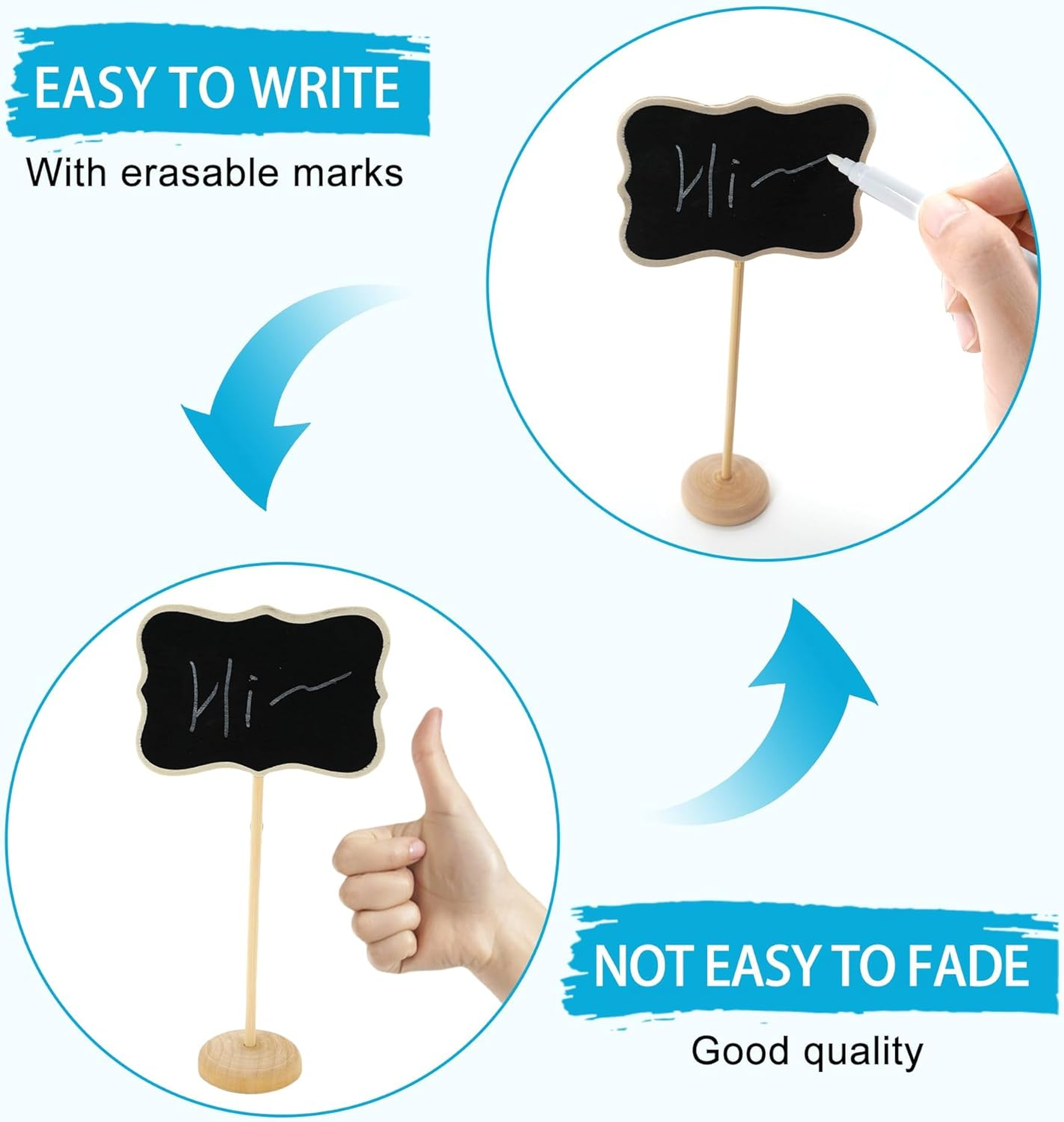 15Pack Wood Mini Chalkboard Signs with Support Easels, Place Cards, Small Wave Rectangle Chalkboards Blackboard for Message Board Signs, Weddings, Birthday Parties, and Special Event Decorations image number 1