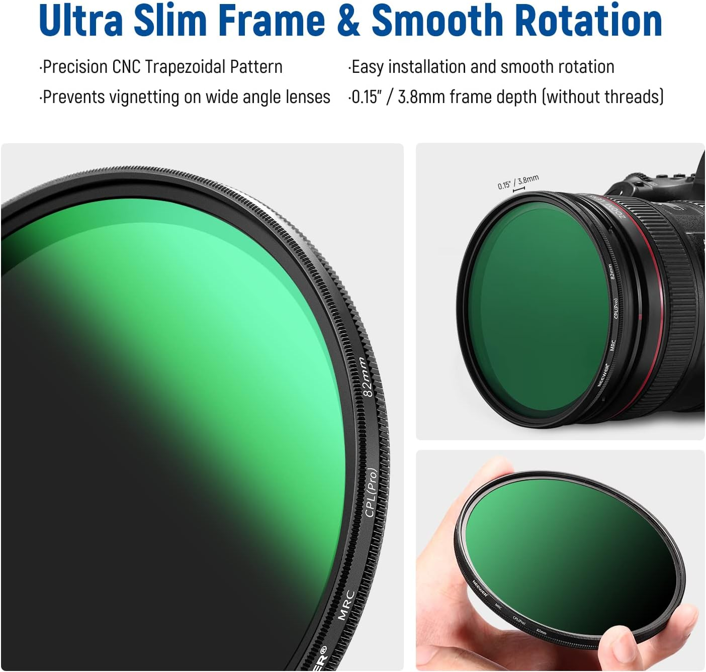 Neewer 82Mm Polarizing Filter 30 Layer Multi Resistant Nano Coatings Circular Polarising Filter(Cpl) Reduce Glare/Enhance Contrast/Ultra Slim/Reduces Reflection/Hd Optical Glass Polarizer Filter image number 4