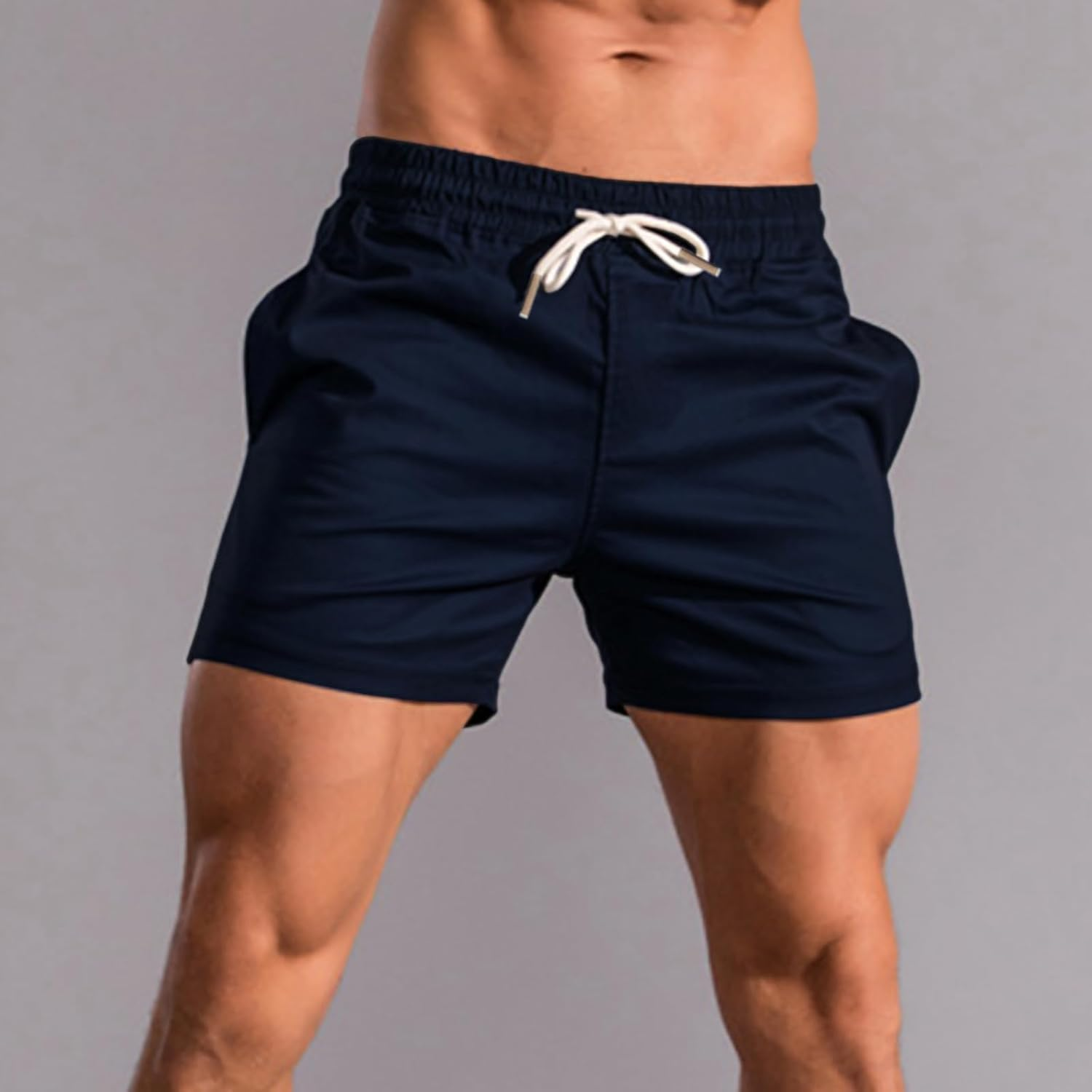 HOTIAN Shorts Men'S Short Summer Bermuda Shorts Cotton Jogging Bottoms Elastic Waist with Pockets Casual Shorts, Bk+Bu, S image number 3