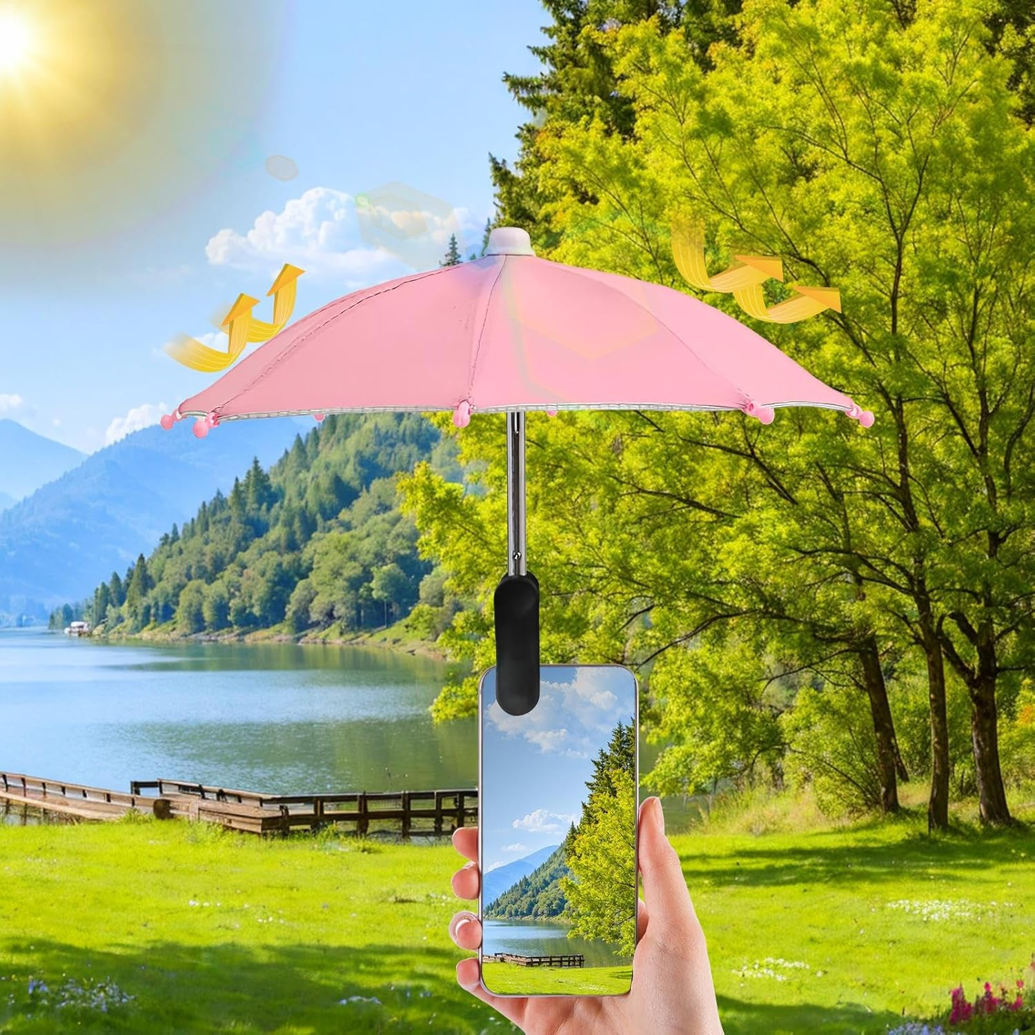 Umbrella for Phone Shade - UV Protection Phone Umbrella with Clip | Glare Blocking Cellphone Accessories, Lightweight Travel Supplies for Car Beach Pool Camping