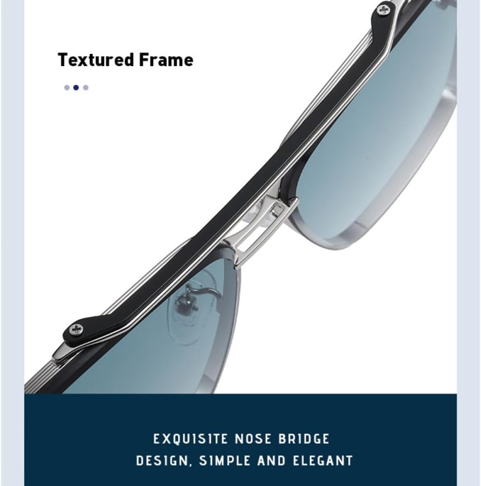 MUTYNE Gradient Sunglasses for Men Fashion Metal Big Frame Sun Glasses - Gold Blue image number 5