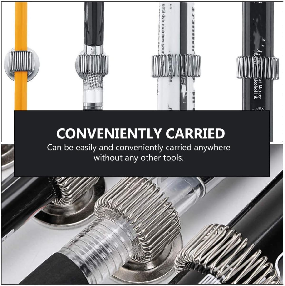 COHEALI 12Pcs Metal Pen Holders Self-Adhesive Pencil Clips Professional Wear-Resistant Office Accessories for Daily Use Compact Rotable Design image number 1