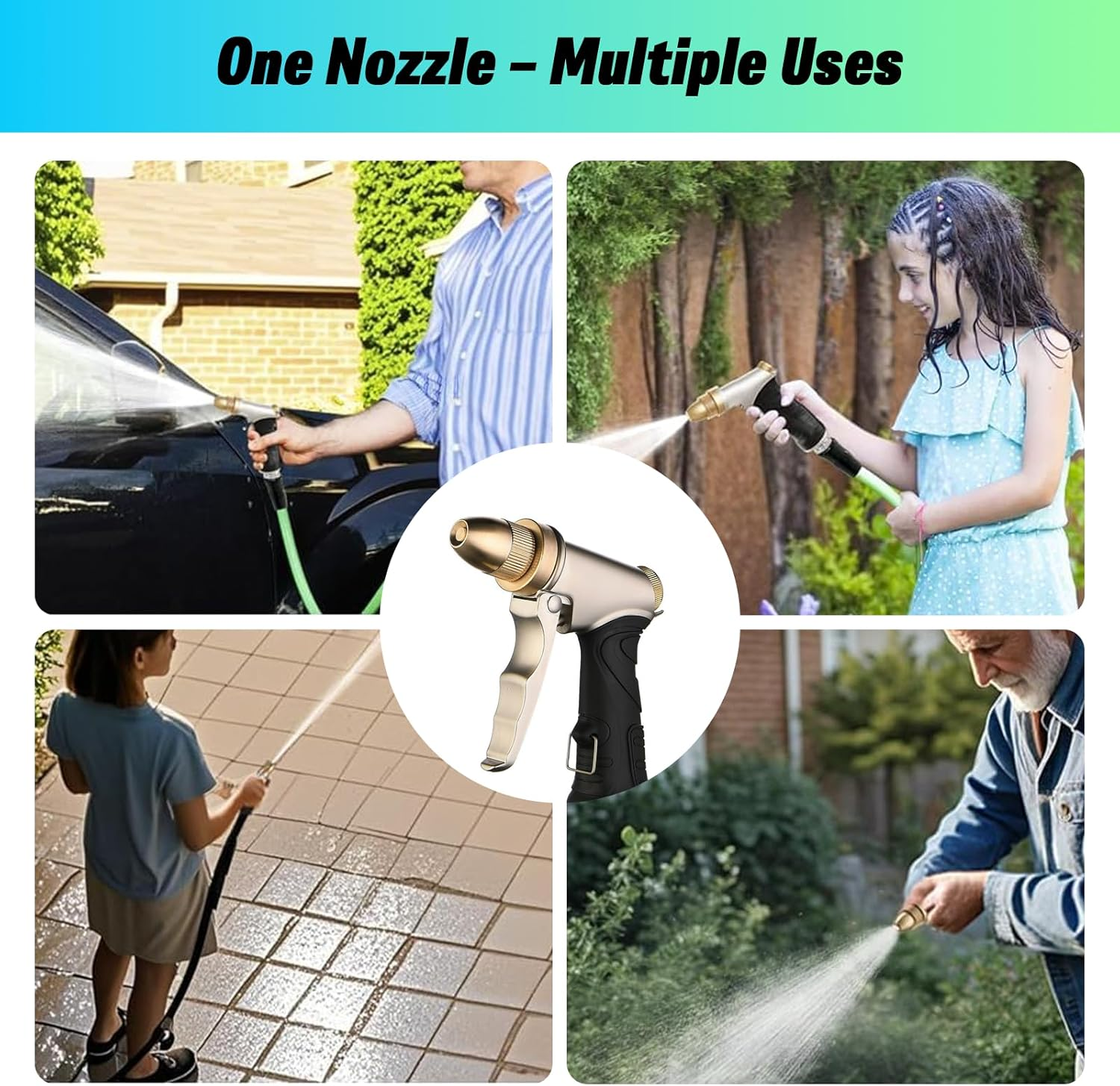 MAEZOE High Pressure Garden Hose Nozzle with Adjustable Spray Patterns for Car Wash, Garden and Outdoor Use
