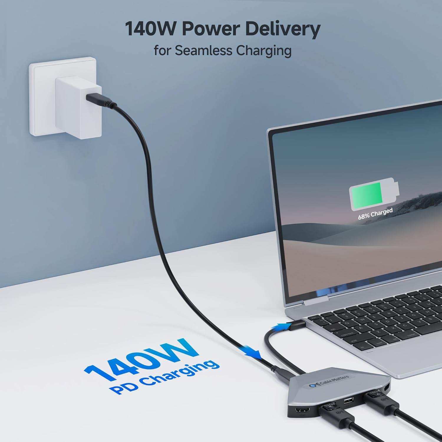 Cable Matters 4K Quad Display USB C MST Adapter, Windows Only, Supports up to [8K@60Hz / 4X 4K@60Hz Video, 140W Charging], USB C Hub with 2X Displayport 2.1 and 2X HDMI 2.1, Thunderbolt 4/5 Compatible image number 4