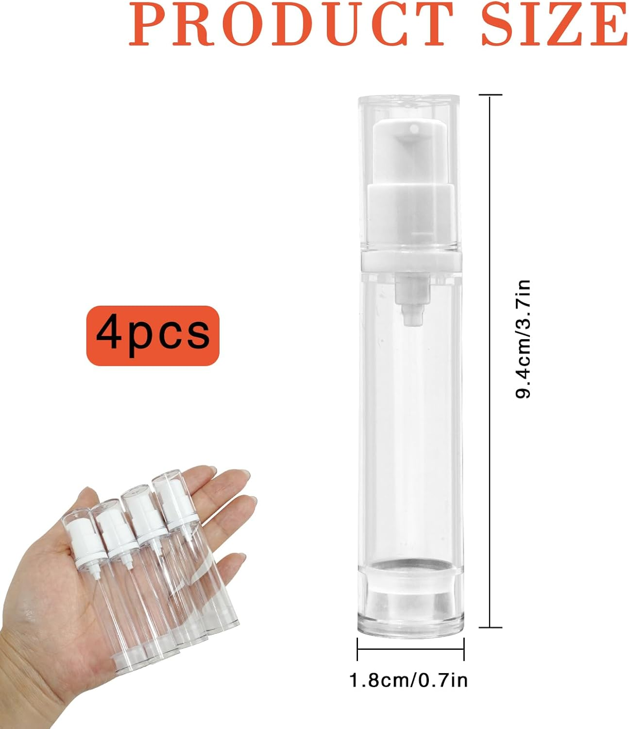 4 Pack 10Ml Airless Pump Bottles - Refillable Vacuum Travel Containers for Lotion, Cream, Serum, Foundation, Leak-Proof Clear Plastic Mini Dispensers, Bpa-Free