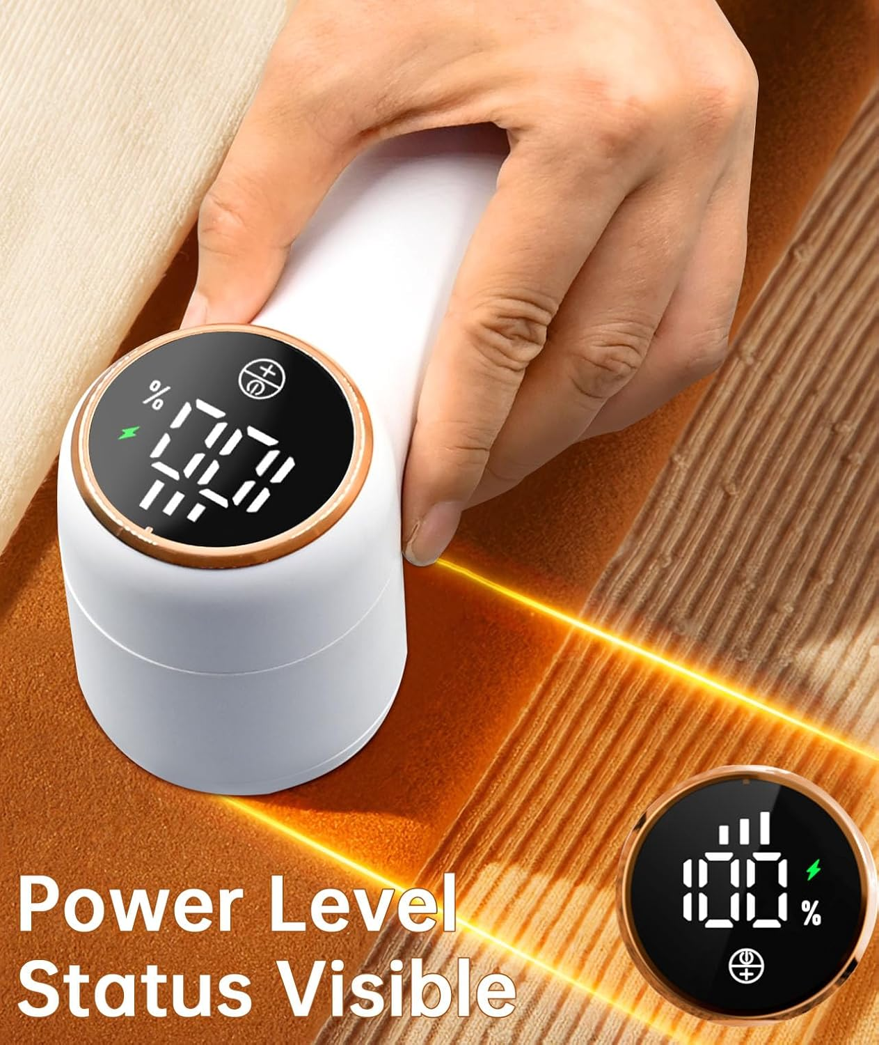 Portable Fabric Shaver with LED Display, Rechargeable Lint Remover for Clothes-Efficient 3-Speed Sweater Shaver with 6-Leaf Blades (White) image number 5
