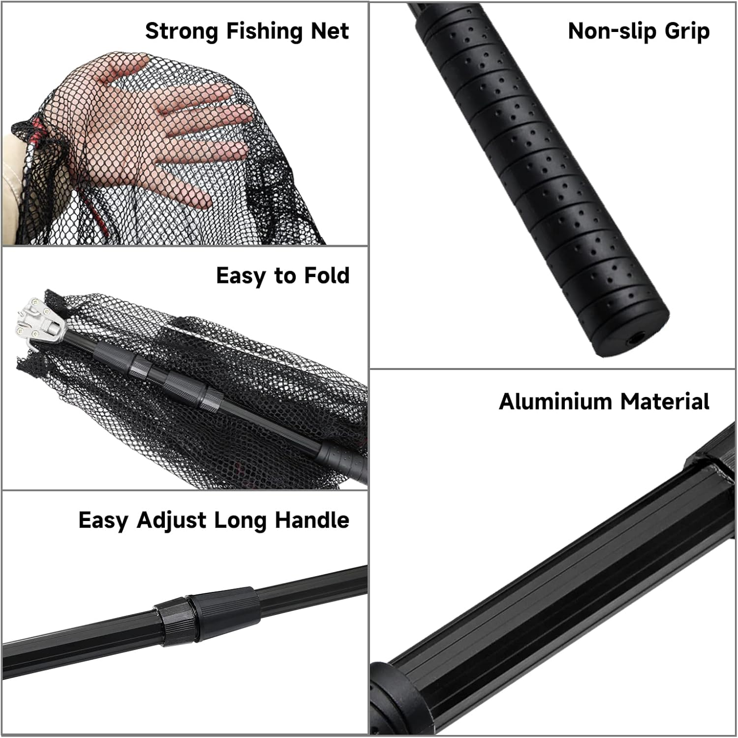 KOMCLUB Folding Fishing Net- Foldable Fish Landing Nets Collapsible Telescopic Aluminum Pole Handle for Trout, Catfish, Bass image number 4