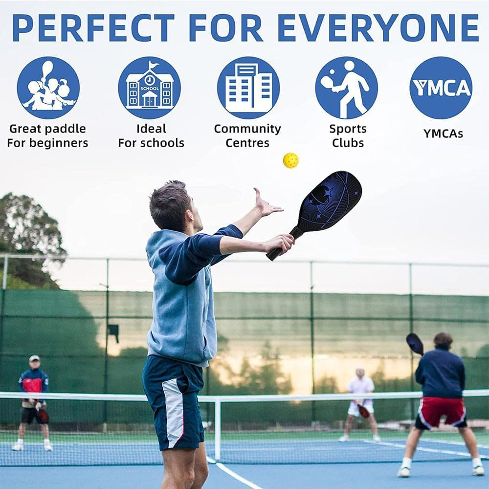 Pickleball Paddle Sets, XICEN Fiberglass Shock Absorbent Racket with Ergonomic Grip, Indoor Outdoor Pickle Ball Court Sports Accessories, Includes 4 Balls, 2 Ball Picker, 2 Ice Towel and Bag