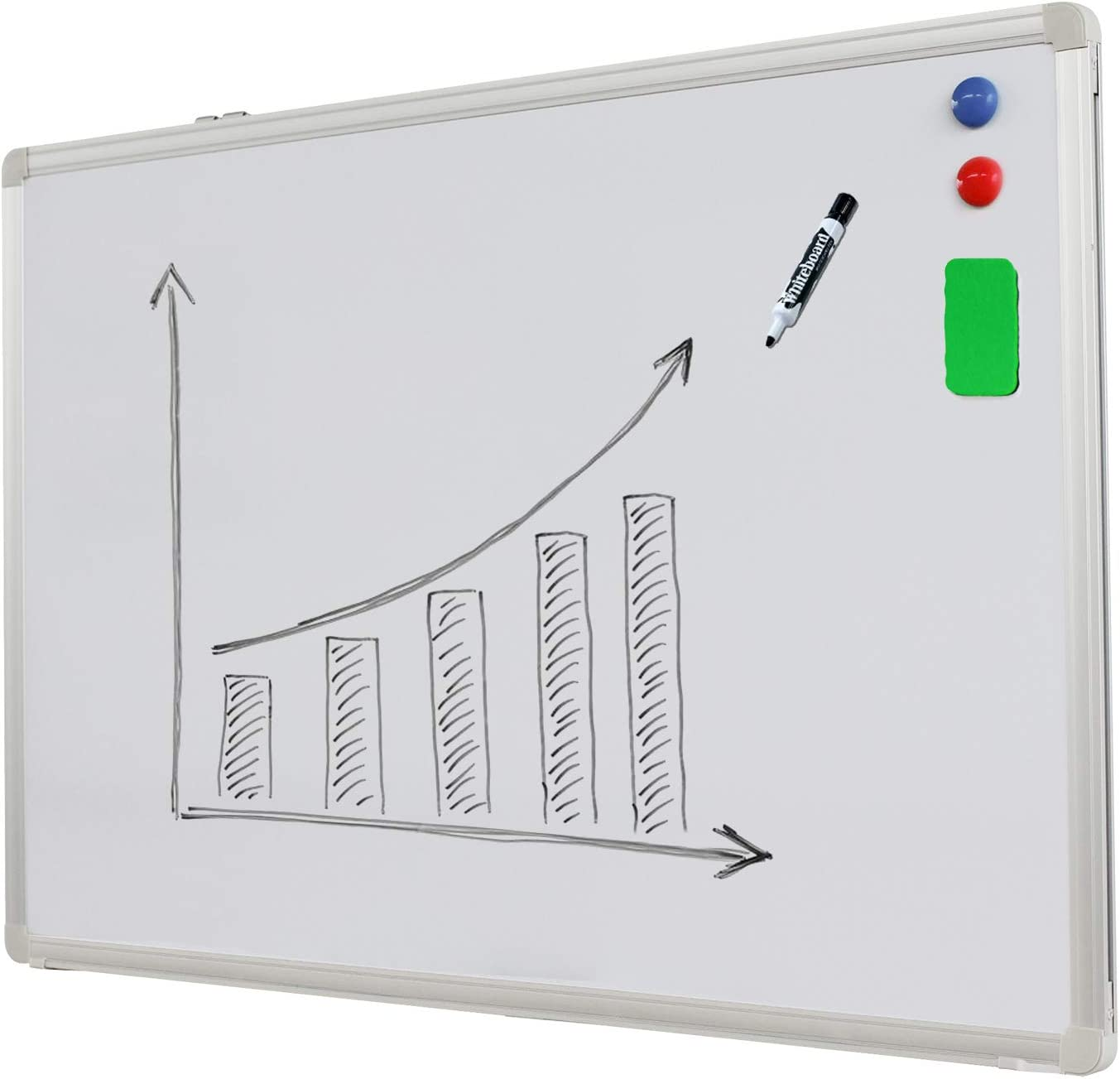 HAND in HAND Magnetic Whiteboard, Dry Erase Board, Silver Aluminum Frame, Including 1 X Dry-Erase, 2 X Magnets and 1 X Dry-Erase Board Markers, for School, Home, Office (905 X 600 MM)