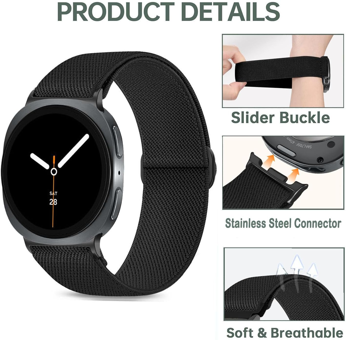 TUCOMO Pack of 6 Elastic Nylon Wristbands Compatible with Samsung Galaxy Watch 8 Strap 40 Mm 44 Mm/8 Classic 46 Mm, Loop Stretchy Replacement Strap for Samsung Galaxy Watch 8 Men Women image number 4