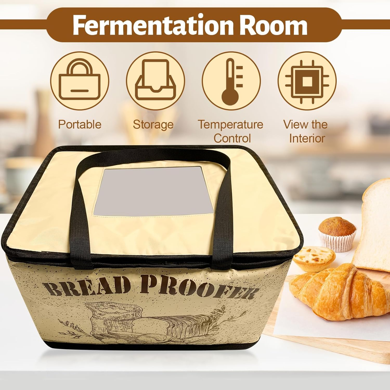 Dough Bread Proofing Box, Handbanary Dough Proofer with NTC Sensor Temperature & Timer Controller, Foldable Zippered Bread Proofer for Dough, Yogurt, Rice Wine Fermentation image number 6