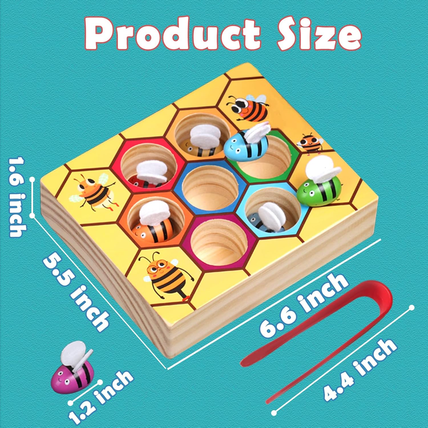 YUNCHY Toddler Fine Motor Skill Toy, Bee to Hive Matching Game, Montessori Wooden Color Sorting Matching Toy, Preschool Educational Learning Toys Toddler 2 3 Years Old image number 5