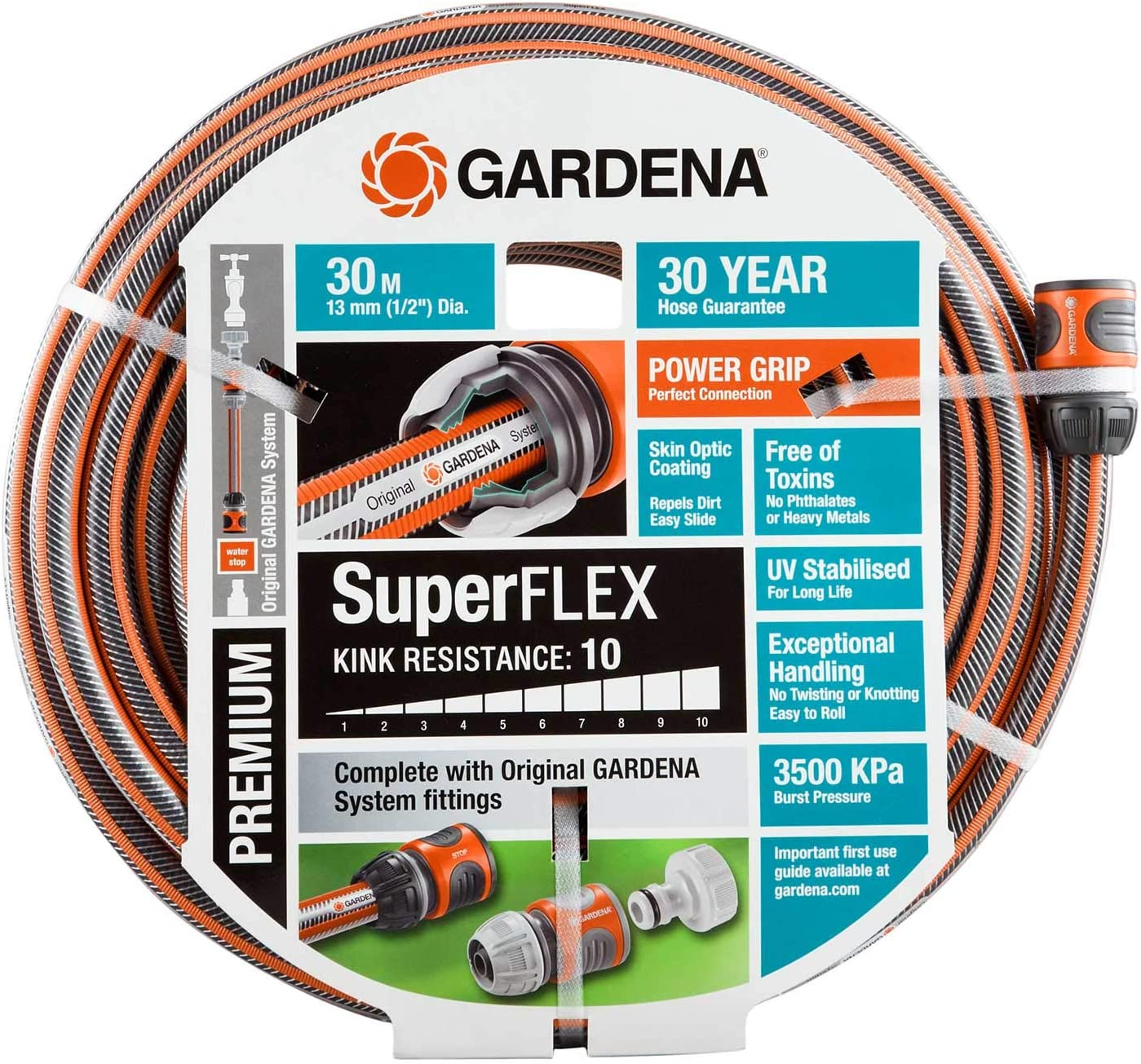 Gardena Premium Superflex Hose 13Mm X 30M Fitted
