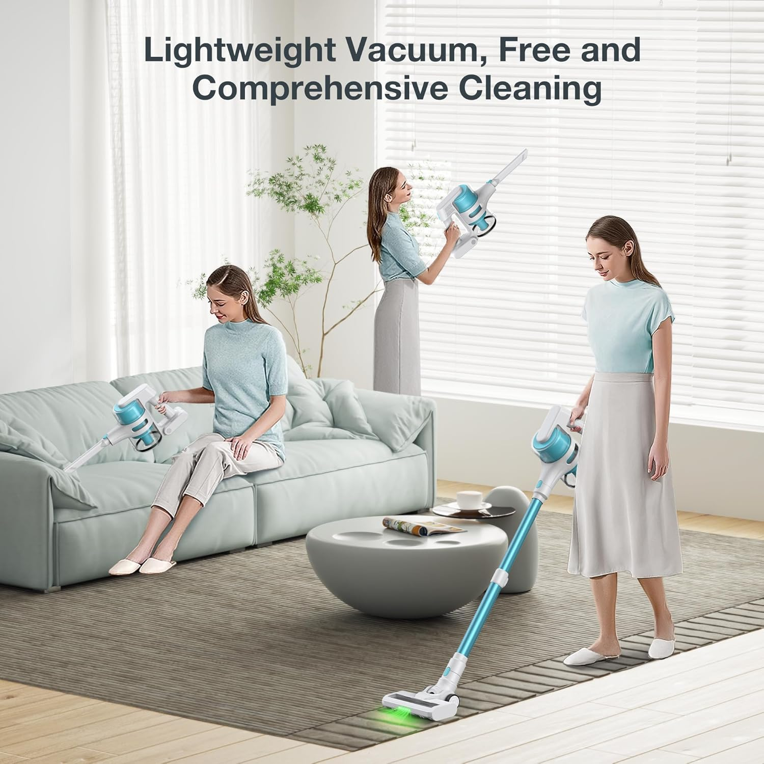 Cordless Vacuum Cleaner, 4-In-1 Lightweight Vacuum Cleaner, 18Kpa / 300W 2-Speed Power with 40-Minute Run Time with Type-C Charger, Tangle Resistant for Pet Hair, Hard Floors and Carpets. image number 4