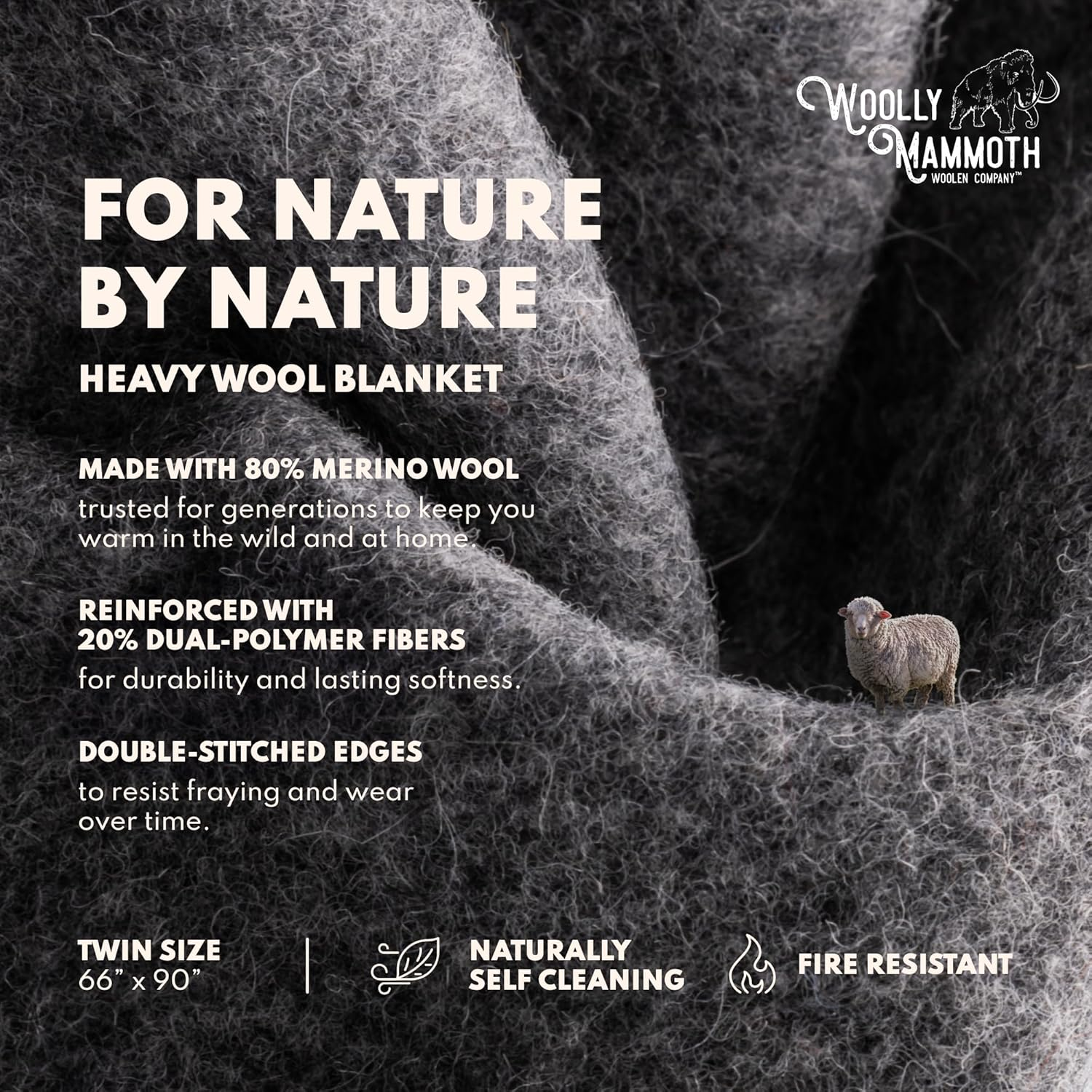 Woolly Mammoth Woolen Co. | Extra Large Merino Wool Camp Blanket | Perfect Outdoor Gear | Bedroll for Bushcraft, Camping, Trekking, Hiking, Survival, or Throw Blanket at the Cabin (Gray), 66" X 90" image number 5