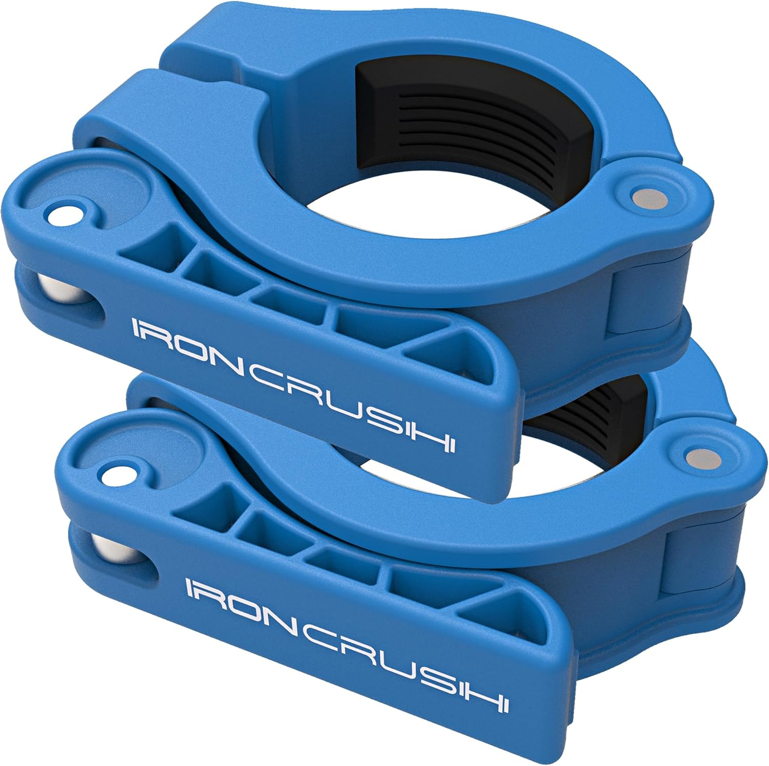 Iron Crush Olympic Barbell Clips - Adjustable & Slim Gym Clamps for Maximum Weight Capacity - Quick Release Barbell Collar Bar Locks for Weight Lifting Fitness Training (Blue)