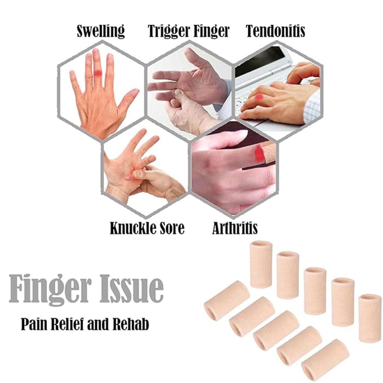 Yeanifeana 10-Pcs Finger Compression Sleeves, Breathable Support Brace for Arthritis, Sports Injury Protection, Anti-Slip Design for Basketball, Tennis, Cricket & Daily Use (Beige) image number 4