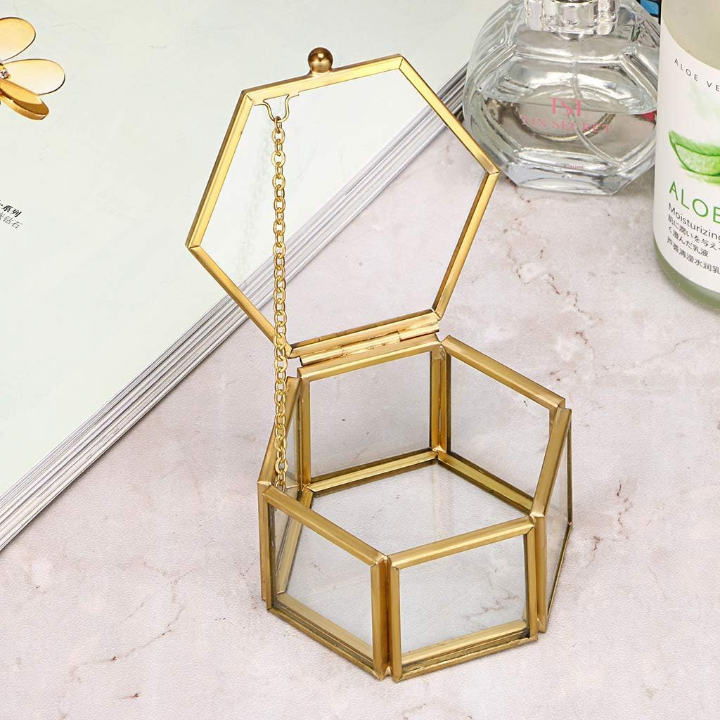 Mirror Glass Vanity Tray - Gold Ornate Makeup Vintage Octagonal Perfume Dresser Jewelry Trinket Organizer for Bathroom Storage Home Decor (2.8" X 2.8" X1.8" Gold) image number 3
