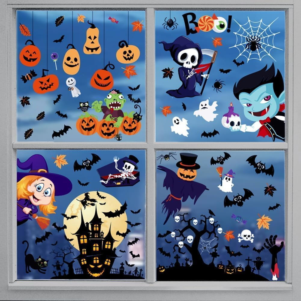 9 Sheets Halloween Window Clings, Scary Halloween Window Stickers, Removable Double Sided Halloween Window Decals for Glass Windows, Halloween Window Decorations Home Decor Halloween (C) image number 3
