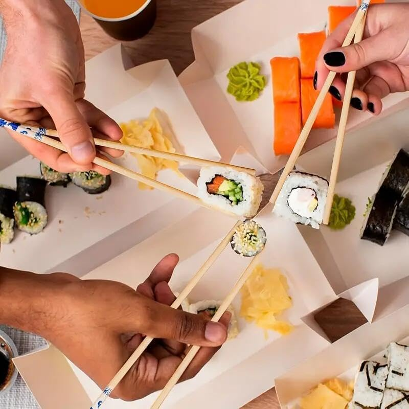 WOYAODONG 50 Pairs Disposable Blue Flower Bamboo Chopsticks, Restaurant, Individual Package Chop Sticks, Japanese Food, Thai Food, Chinese Food, Asian Food image number 5