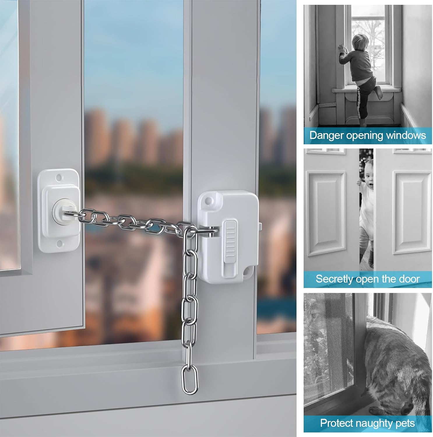 2Pcs Window Safety Restrictors with Screws, Window Restrictor Locks for Child Pets Safety, Adjustable Window Lock for Door, Sliding Window, Fridge, Cabinets, Drawers image number 2