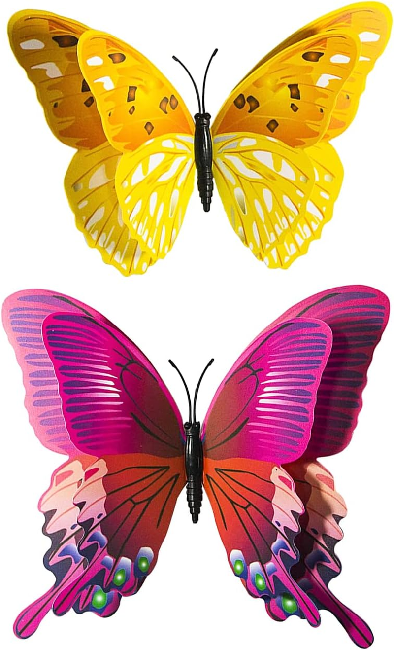 Haobase 12Pcs DIY Realistic 3D Multicolor Double Wings Butterfly Wall Stickers Home Decoration