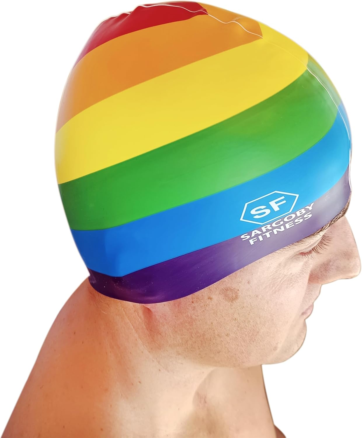Sargoby Fitness Rainbow Swim Cap Adult Standard Size Designed for Competitive Swimmer or Recreational Swimmer Looking for More Speed image number 1
